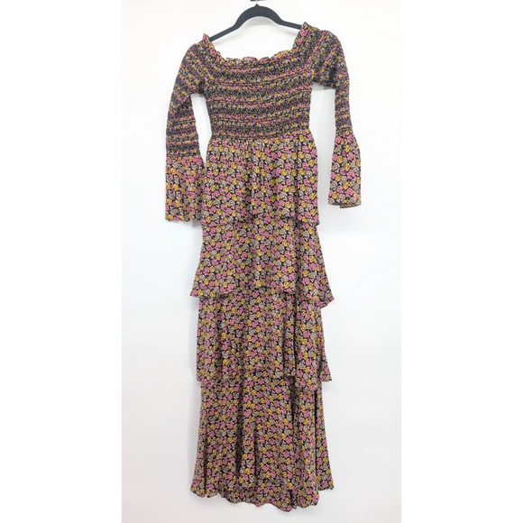 A.L.C. Amalia Tiered Floral Off the Shoulder Smocked Silk Maxi Dress Sz 2 #1C507 - Picture 2 of 11